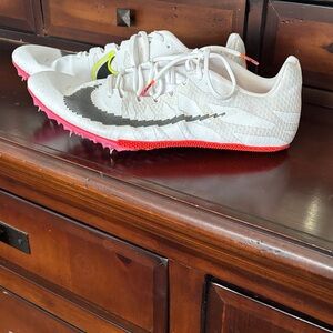 Nike White and Pink Running Spikes